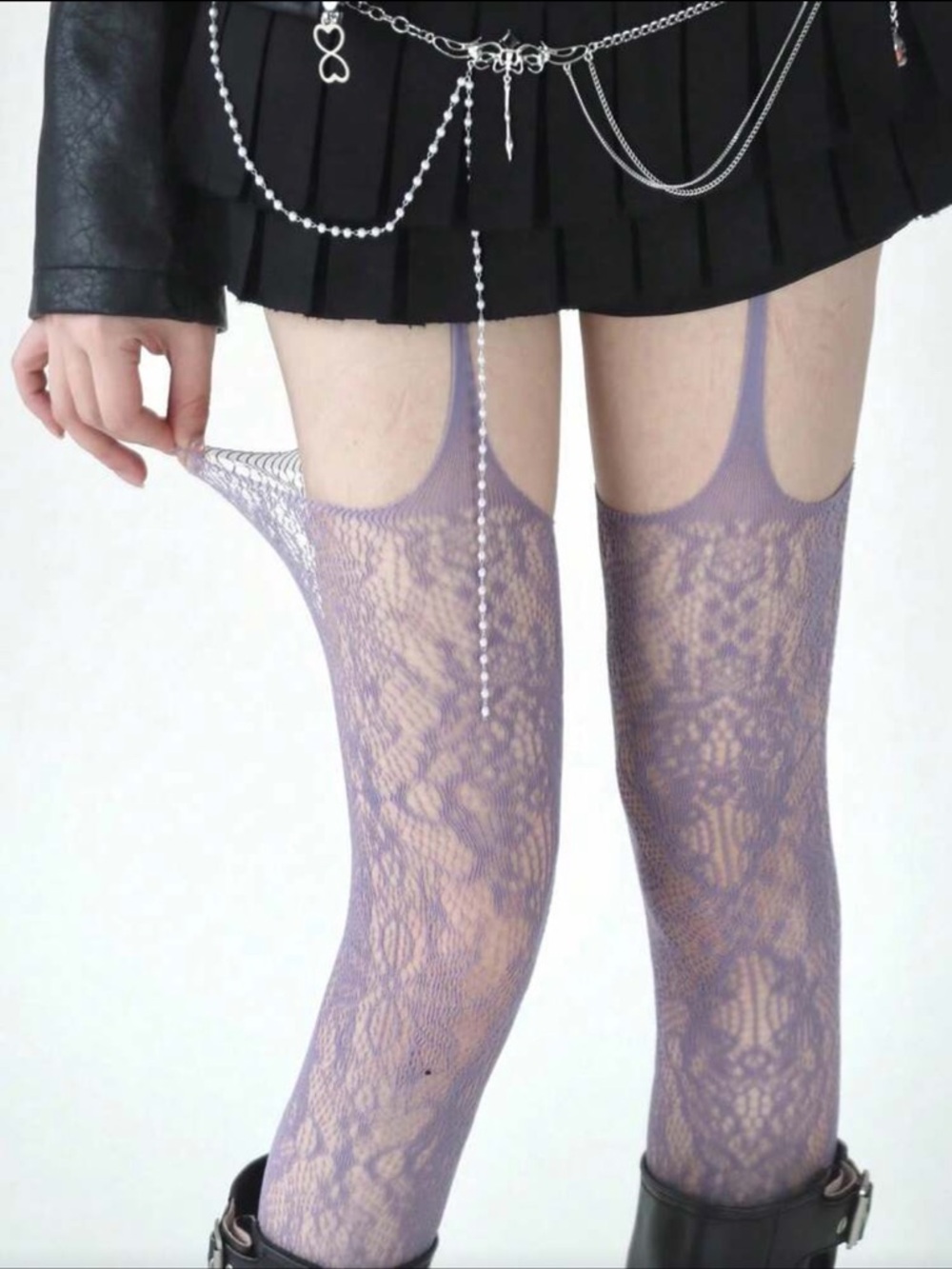 Lace Mauve Purple Thigh-High Patterned Hosiery